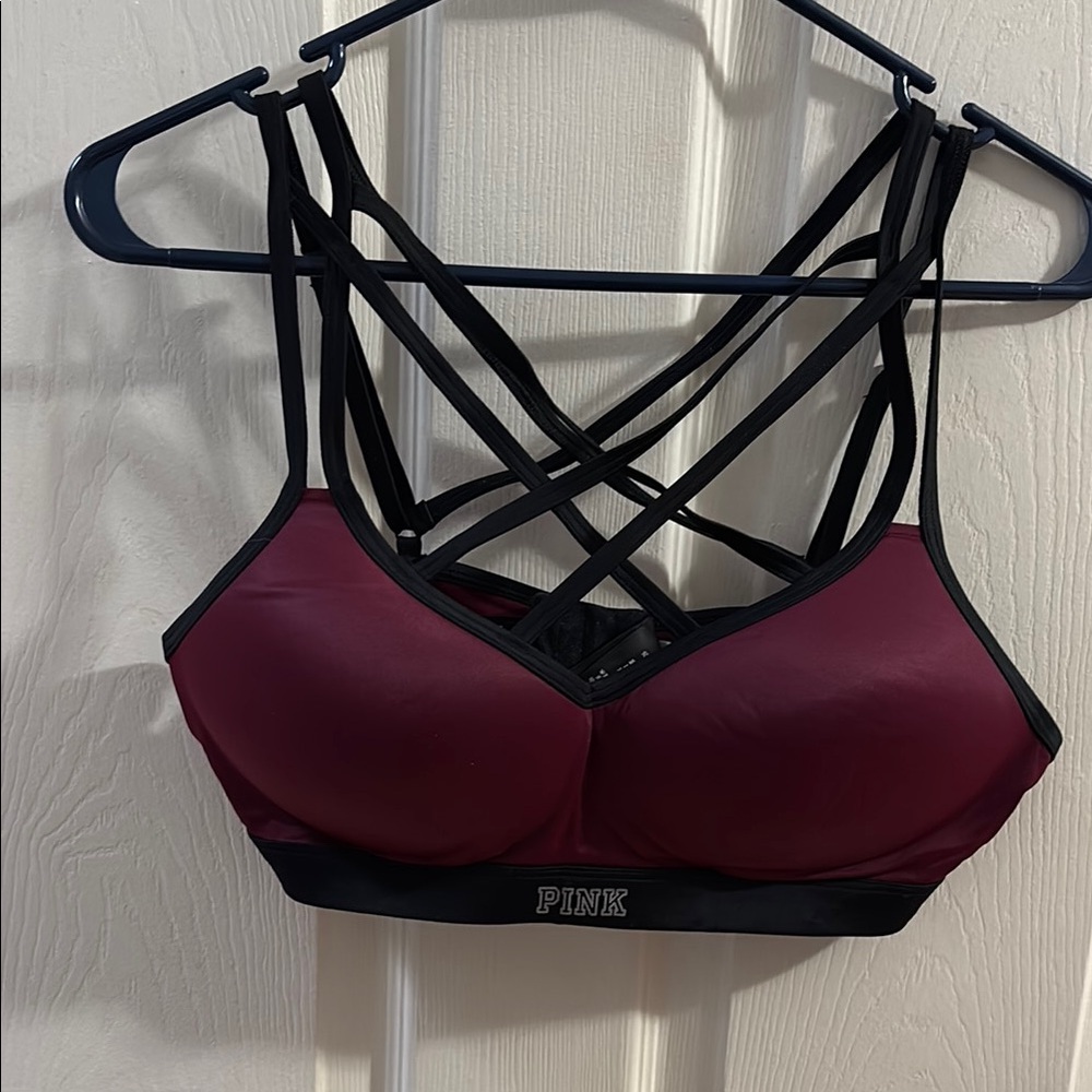 PINK Victoria's Secret Burgundy Strappy Sports Bra